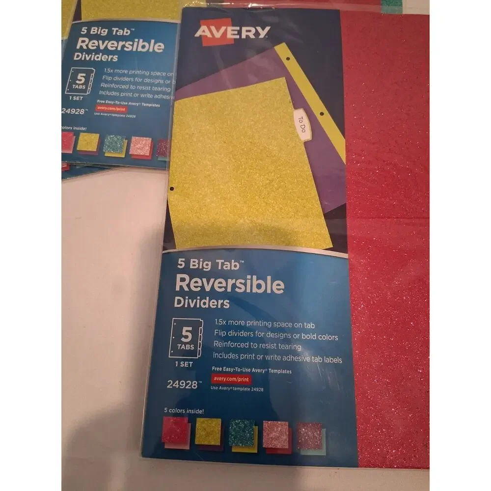 Avery Big Tab Reversible Fashion Dividers Glitter Colors 5-Tab Set 24928 Lot of